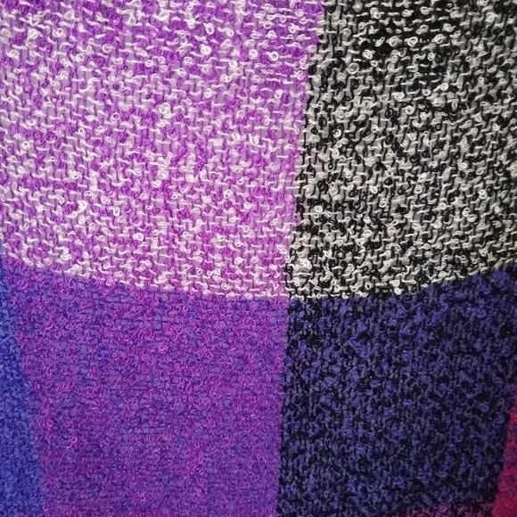 Checked Fringe square scarf purple black pink - Picture 8 of 8